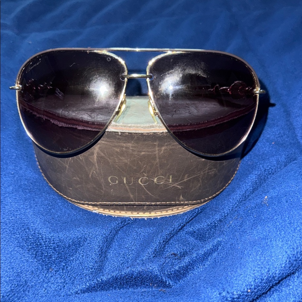 Gucci Gold Aviator Sunglasses with Black Lenses